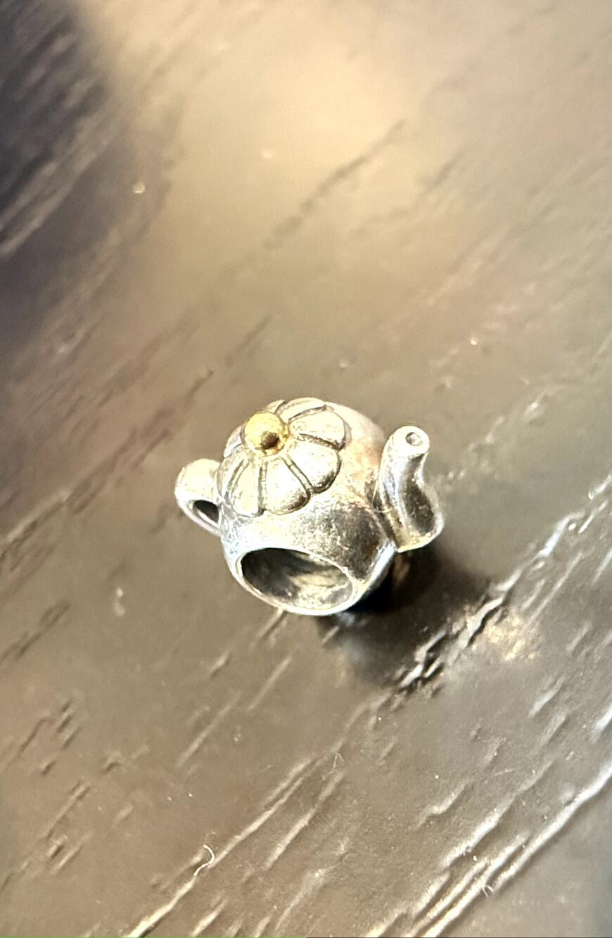 Authentic Pandora Retired Two-Tone Teapot Charm Sterling Silver 14K Gold knob